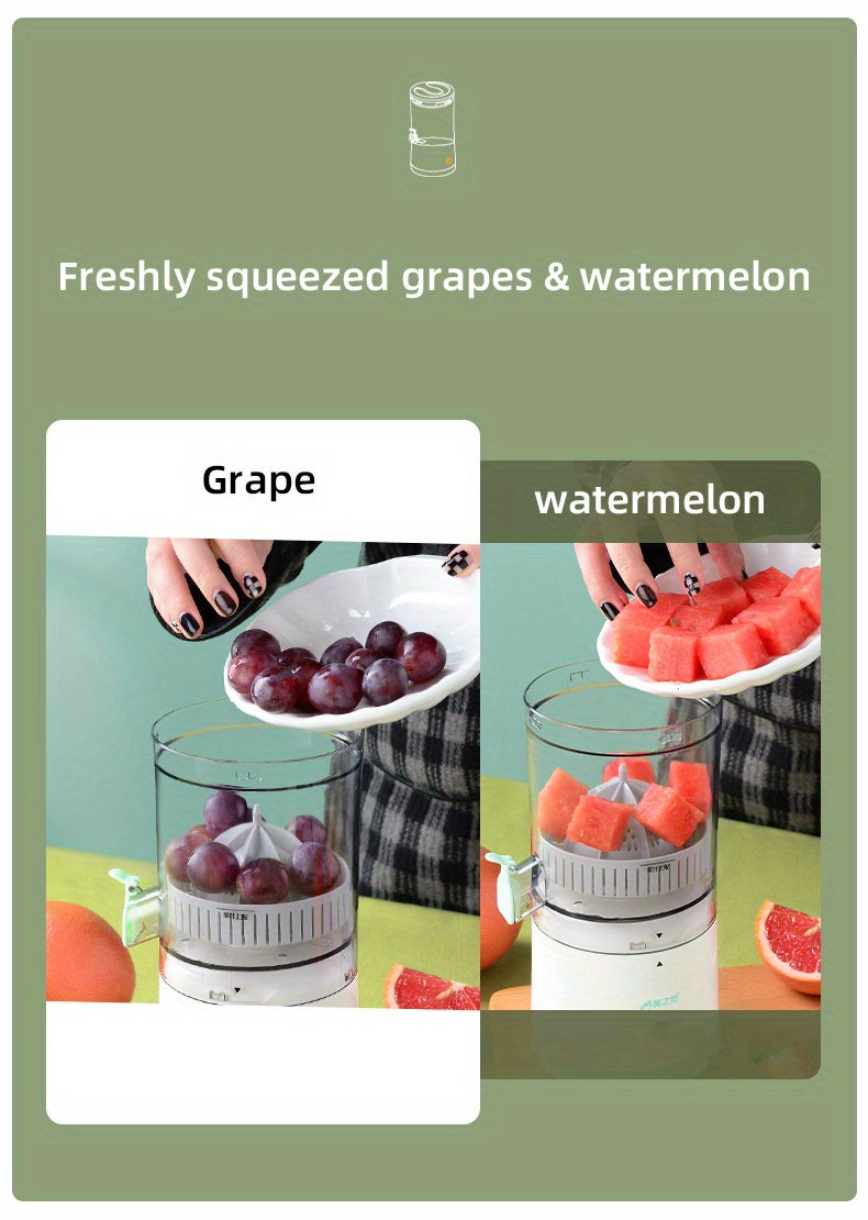 HHD Portable Citrus Juicer - Multi-Functional, Automatic Orange & Lemon Squeezer with Detachable Design, USB Rechargeable Battery, Food-Grade PP Material, Button Control - Ideal for Fresh Juice at Home, Home Juice Making|Mode