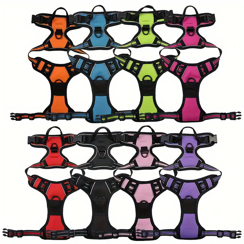 Arnés y correa reflectantes antitirones para perros con dispensador de bolsas para excrementos. Chaleco Oxford acolchado suave y ajustable con asa de fácil control para perros medianos y grandes. Ideal para entrenamiento y paseos al aire libre.