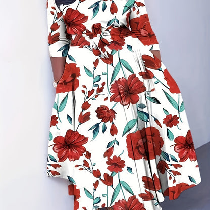 Elegante vestido de poliéster de talla grande con cinturón: cuello redondo elástico cómodo, estilo informal para el fin de semana, dobladillo recto, silueta grande con bolsillos, manga corta, tejido de punto jersey para primavera, verano y otoño.