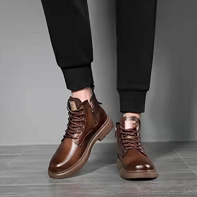 Botas vintage con cordones y cremallera lateral para hombre, resistentes al desgaste y antideslizantes para todas las estaciones.