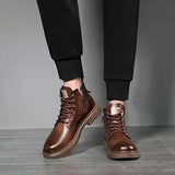 Botas vintage con cordones y cremallera lateral para hombre, resistentes al desgaste y antideslizantes para todas las estaciones.