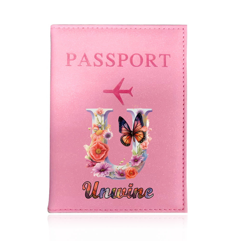 Customized Name Initial Pu Leather Passport Holder Cover Personalized Custom Ultra Slim Wallet Organizer Passport Protector Covers Personal Tailor Waterproof Card Case Storage Cases for Men Women Travel Accessories