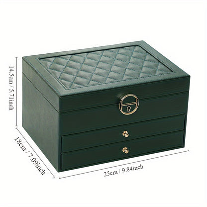 Elegant 3-Layer Lockable Jewelry Box - Space-Saving Dresser Organizer for Earrings &amp; Accessories, Perfect Gift for Women