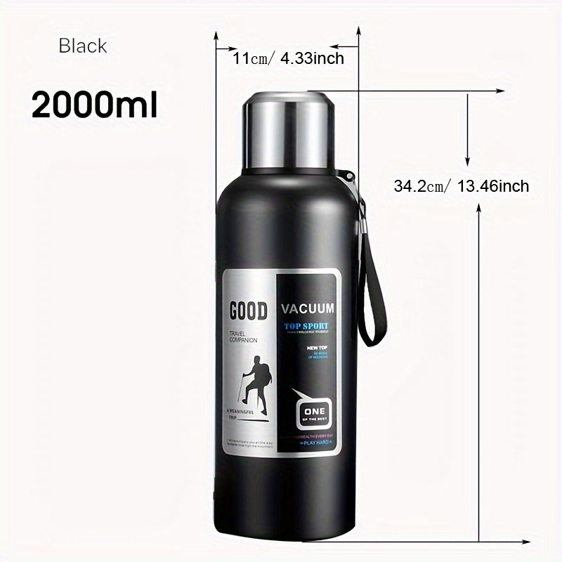 Botella de agua térmica de acero inoxidable: gran capacidad, a prueba de fugas y portátil para actividades al aire libre, deportes y viajes. Sin BPA.