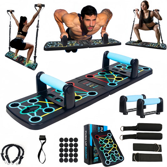 11pcs/set Push-Up Board, Portable Foldable with Resistance Band, Home Gym Push-Up Bar, Floor Push-Up Handle, Professional Strength Training Equipment for Men and Women