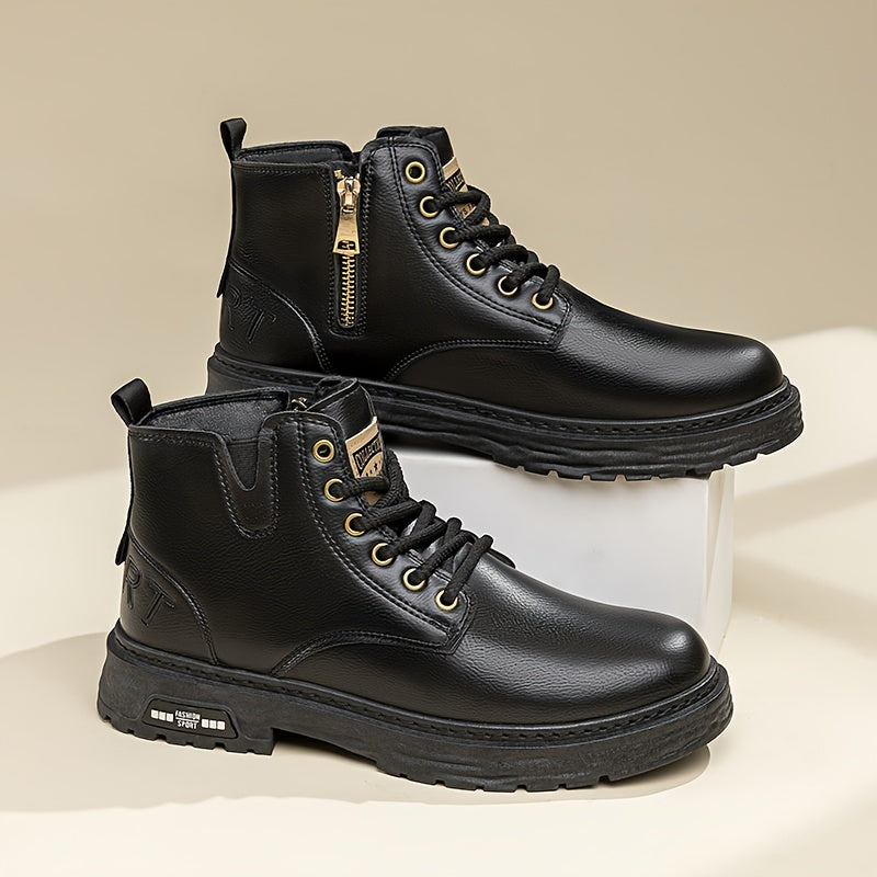 Botas vintage con cordones y cremallera lateral para hombre, resistentes al desgaste y antideslizantes para todas las estaciones.