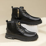 Botas vintage con cordones y cremallera lateral para hombre, resistentes al desgaste y antideslizantes para todas las estaciones.