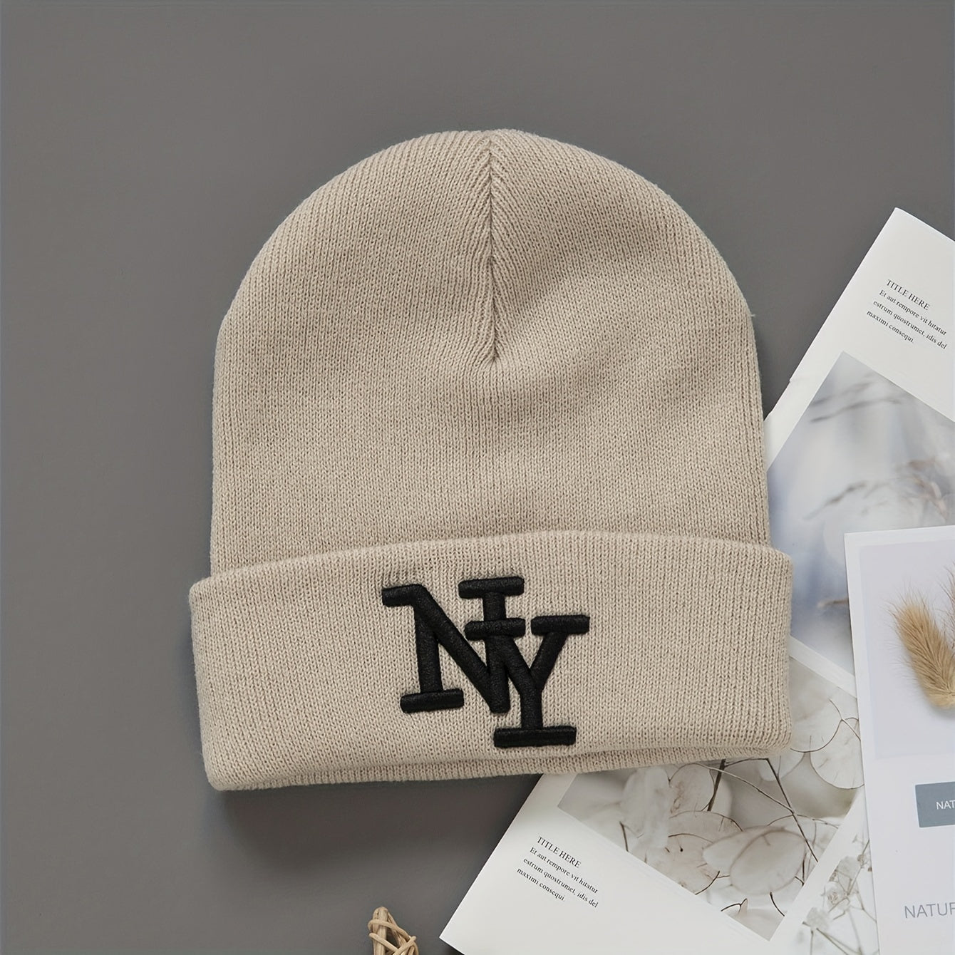 2-Pack Unisex Winter Beanie Hats, Solid Color Knitted Polyester Outdoor Warm Caps, Hand Washable, Fashionable Daily Wear for Men and Women