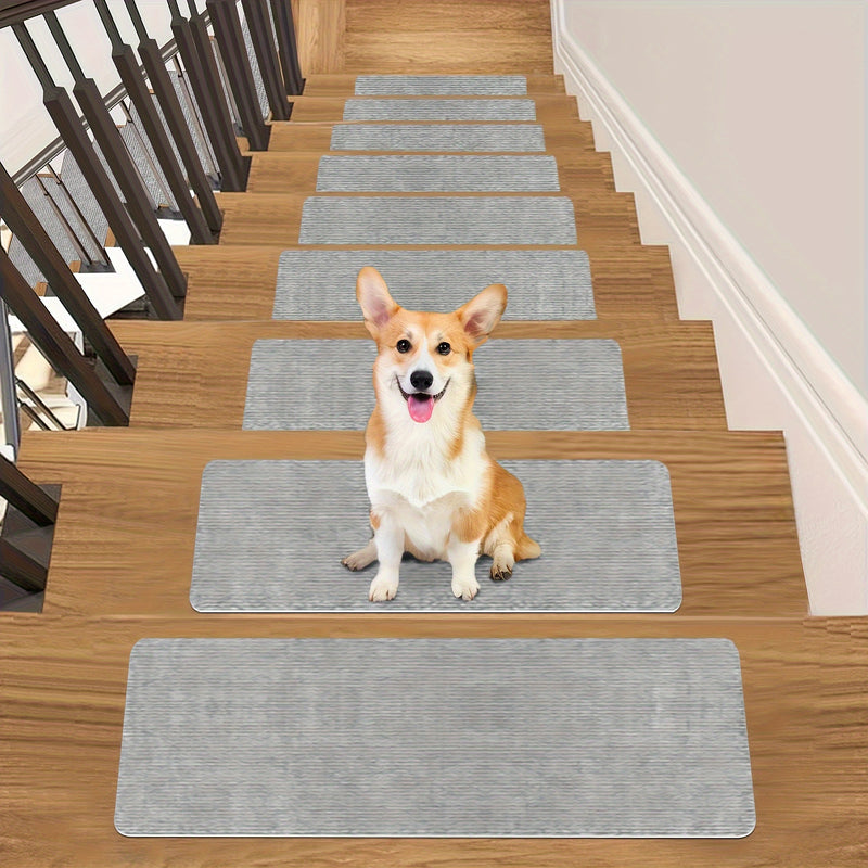 15pcs Reusable Self-Adhesive Hardwood Step Carpet Stair Treads, Indoor Activity Pet Non-Slip Safety