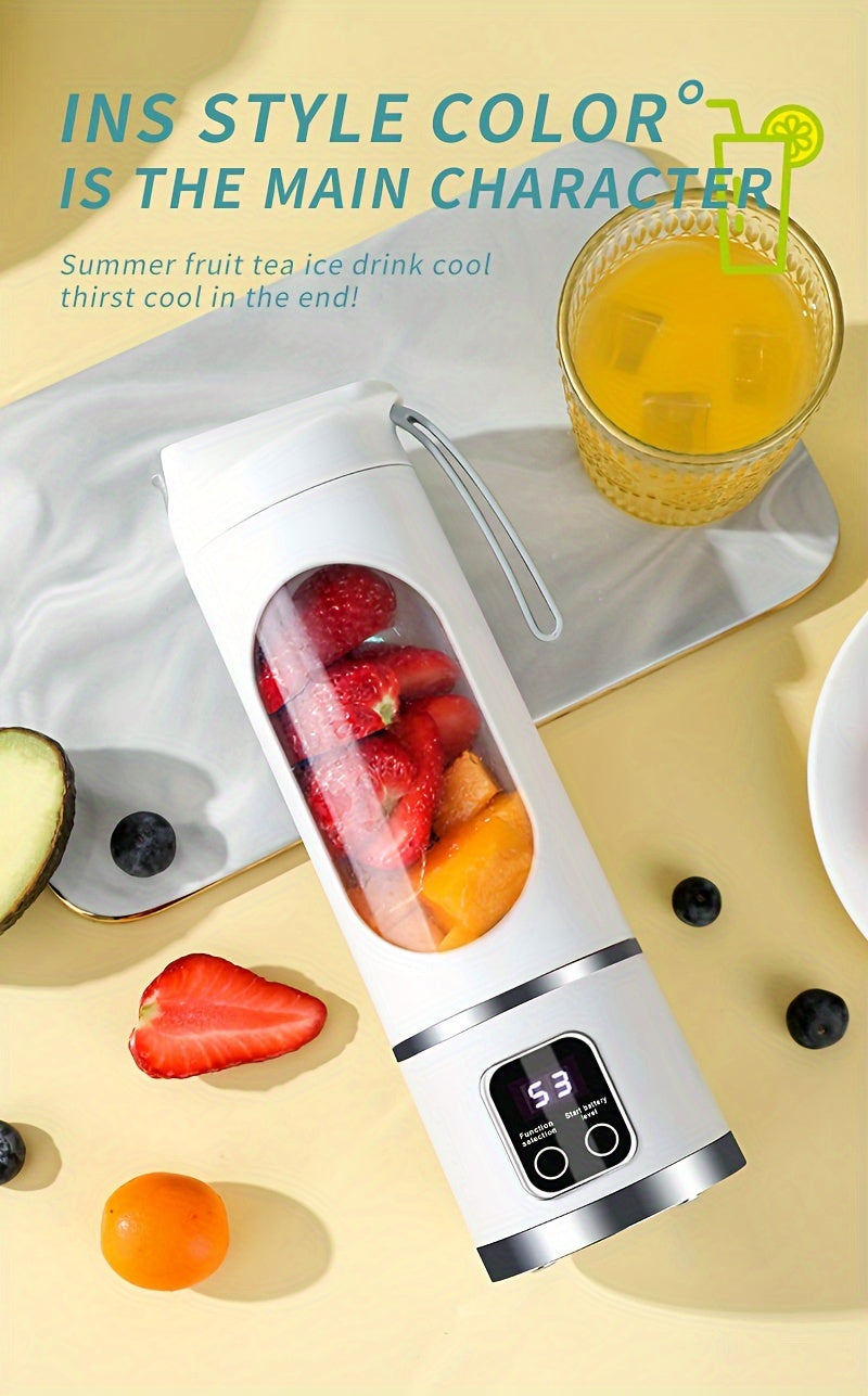 1pc, USB Rechargeable Portable Juicer, Mini Blender, Mini Ice Crusher With Three Modes, Digital Display And 12- Blades, Easy-to-Clean, Suitable For Travel, Fresh Juice Maker, Kitchen Stuff