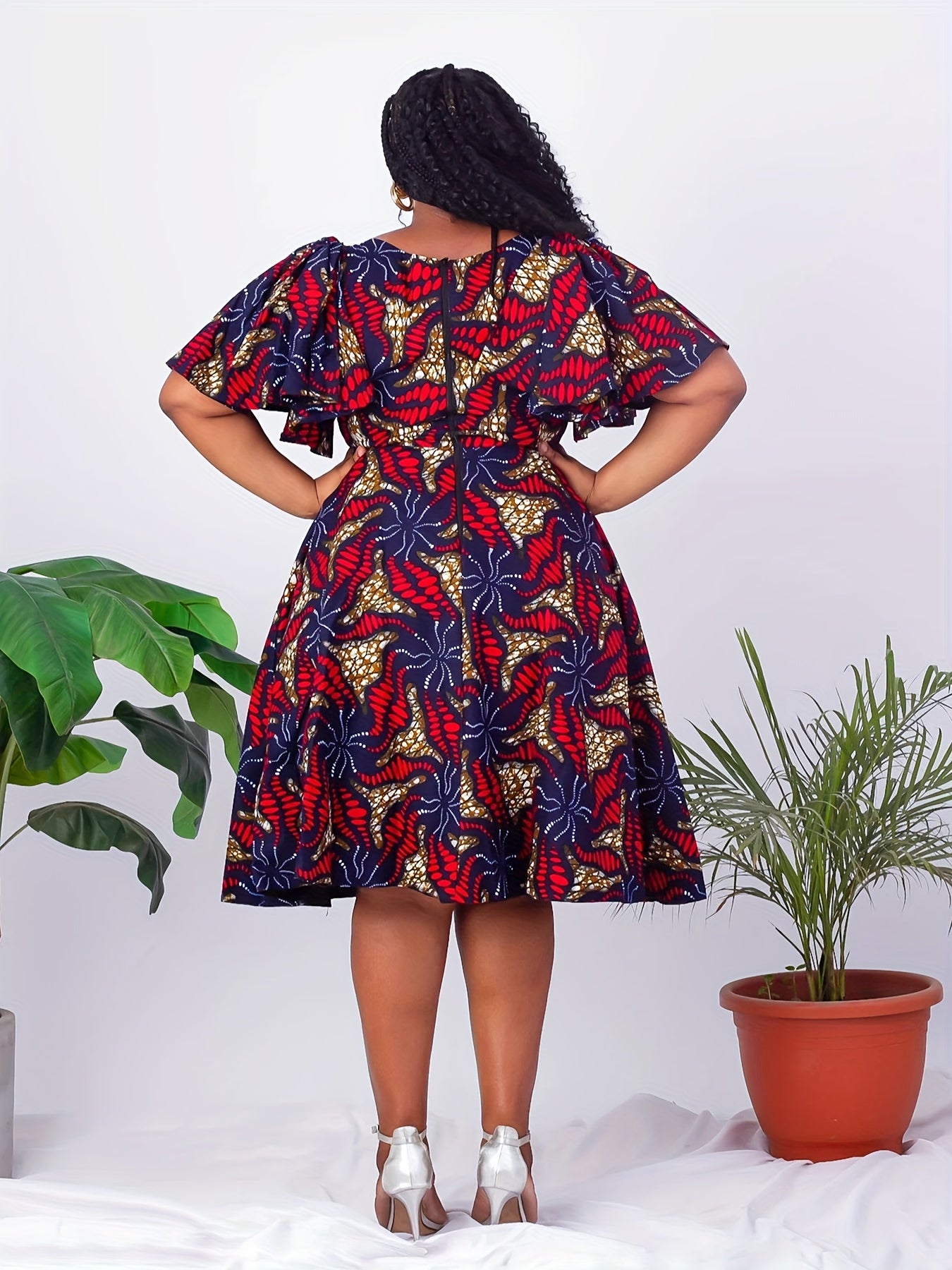Women's Plus Size Floral Print Dress - Casual Crew Neck, Short Sleeve with Ruffle Hem, Machine Washable - Perfect for Spring & Fall, Plus Size Casual Dress