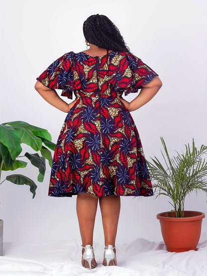 Women's Plus Size Floral Print Dress - Casual Crew Neck, Short Sleeve with Ruffle Hem, Machine Washable - Perfect for Spring & Fall, Plus Size Casual Dress