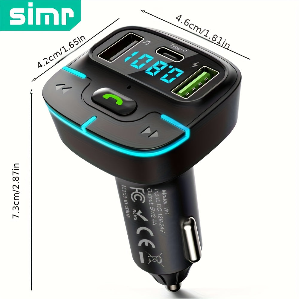 Super Lossless Sound Wireless Car MP3 Player FM Transmitter Dual USB Fast Charging PD Type-C USB One-Key Hands-Free Calling Car Audio Receiver