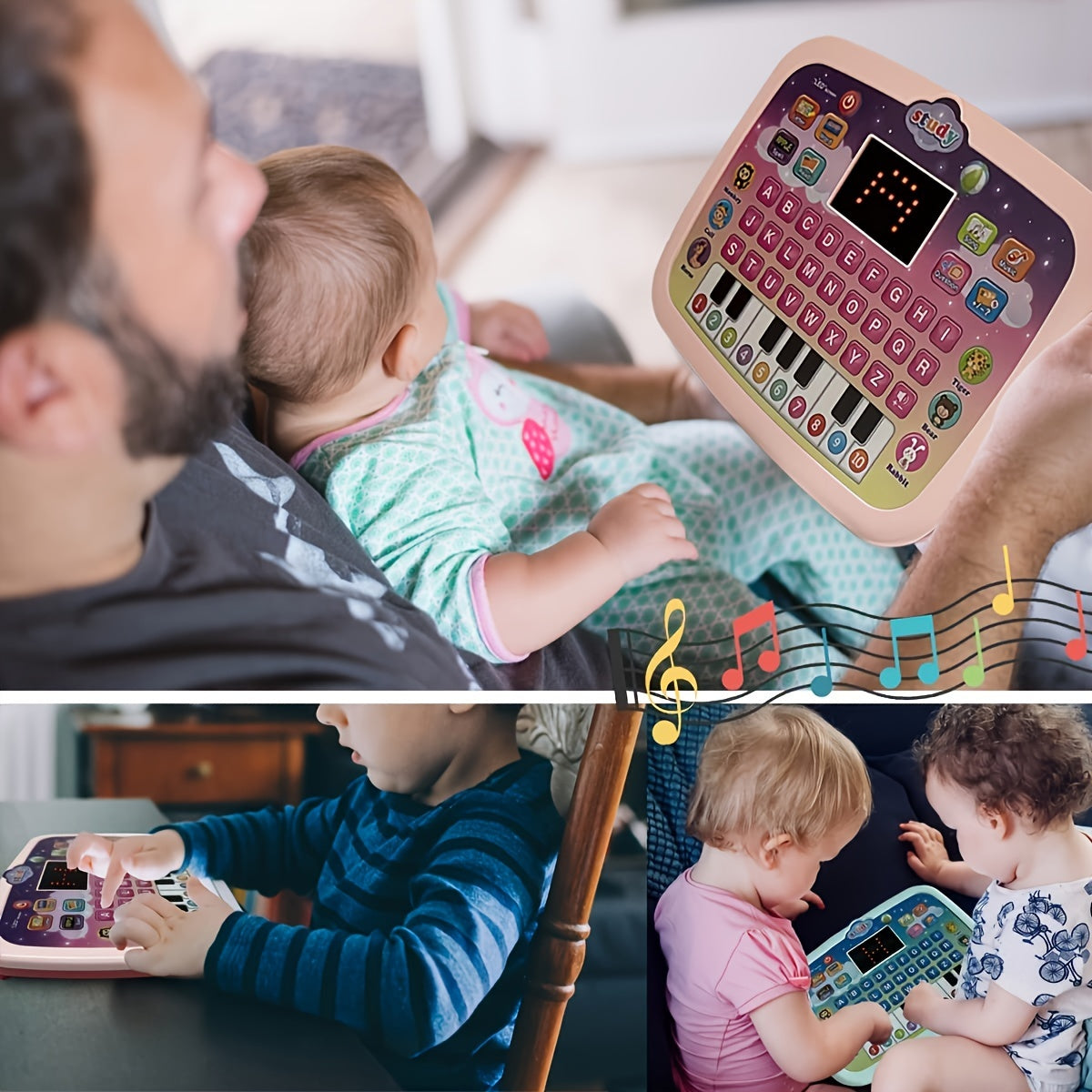 Kids Tablet Toddler Learning Pad With LED Screen Teach Alphabet Numbers Word Music Math Early Development Interactive Electronic Toy For Boys &amp; Girls (Battery Not Included) Halloween Christmas Gift