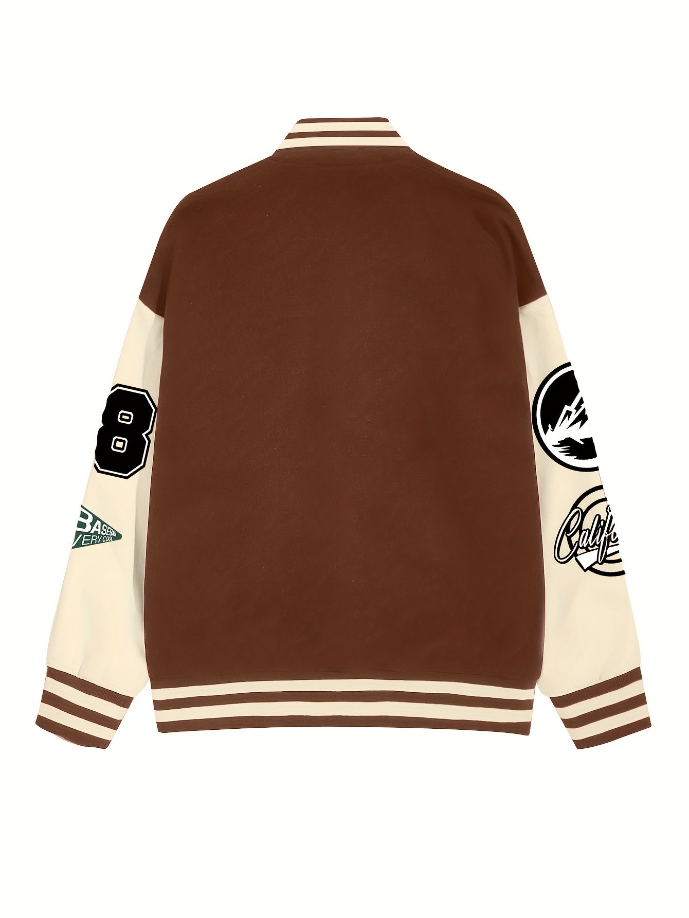 Chic Plus Size Women's Baseball Jacket - Casual Fall/Winter Coat with Letter Print, Button-Up Front, Machine Washable