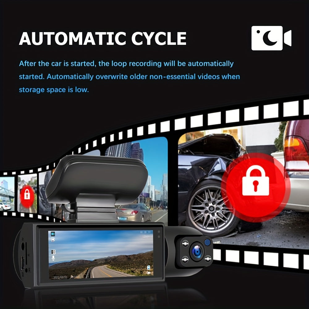 Ouyaaqii HD Dash Cam with 64GB High-Speed Memory Card, Fast Car Charger Bundle, 1080P Night Vision, Alloy Sun-Proof Case, Front & Interior Dual Lens - Upgraded Security Camera