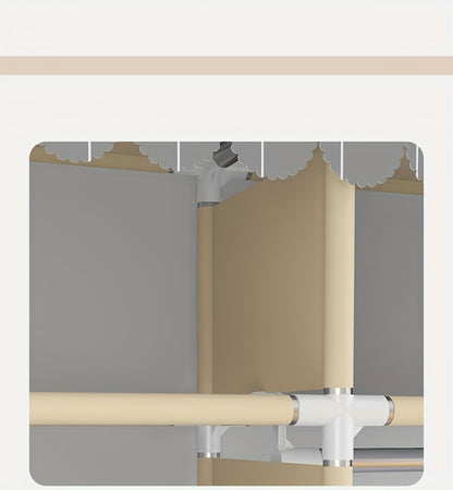 Simplified assembly of steel pipes with thickened reinforcement and 10 large capacity storage racks and 3 hanging clothes poles for storing wardrobes, easy and convenient assembly of checkered fabric cabinets