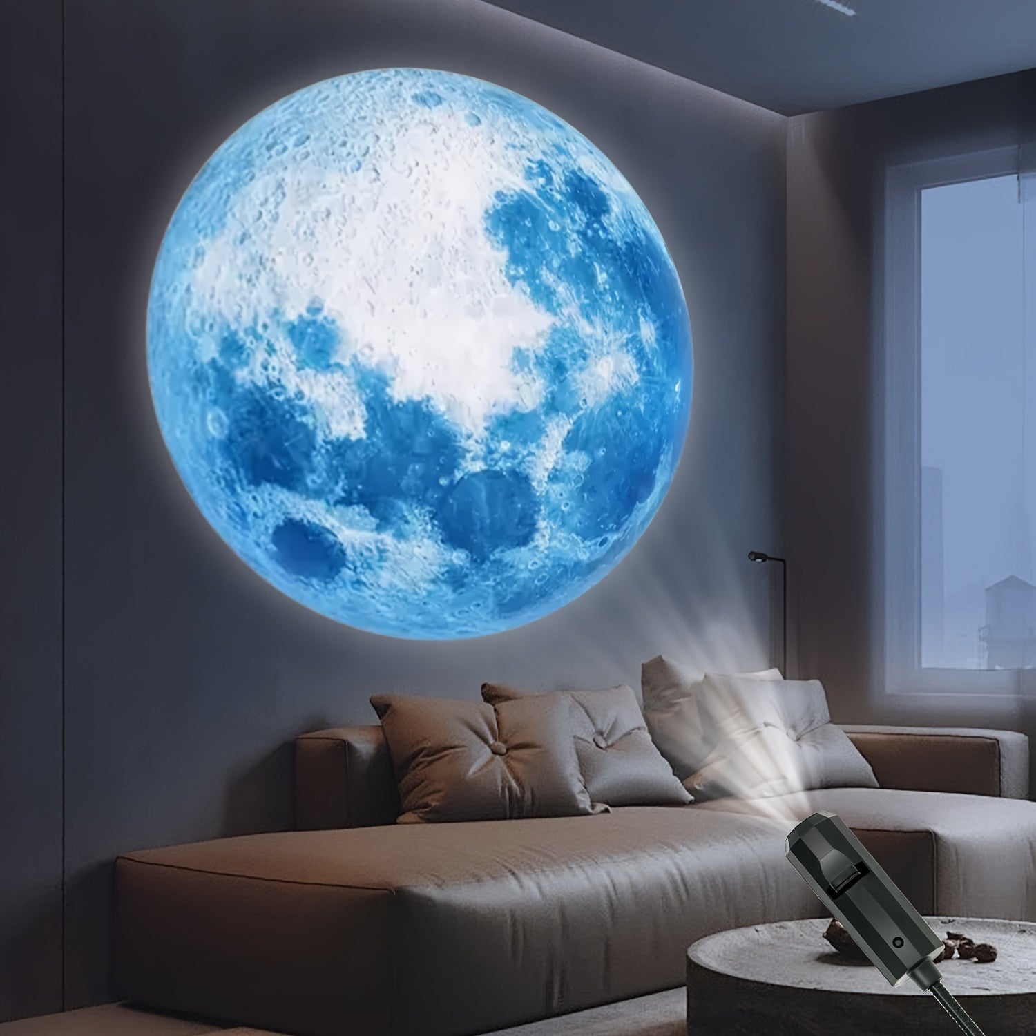 Blue Moon Projector, 360° Rotatable Adjustable LED Light, Moon Atmosphere Projection Lamp, USB Night Light for Home Bedside Table, Bedroom Living Room, Gift, Room Decor, Photo Background, Wall Ceiling Decoration