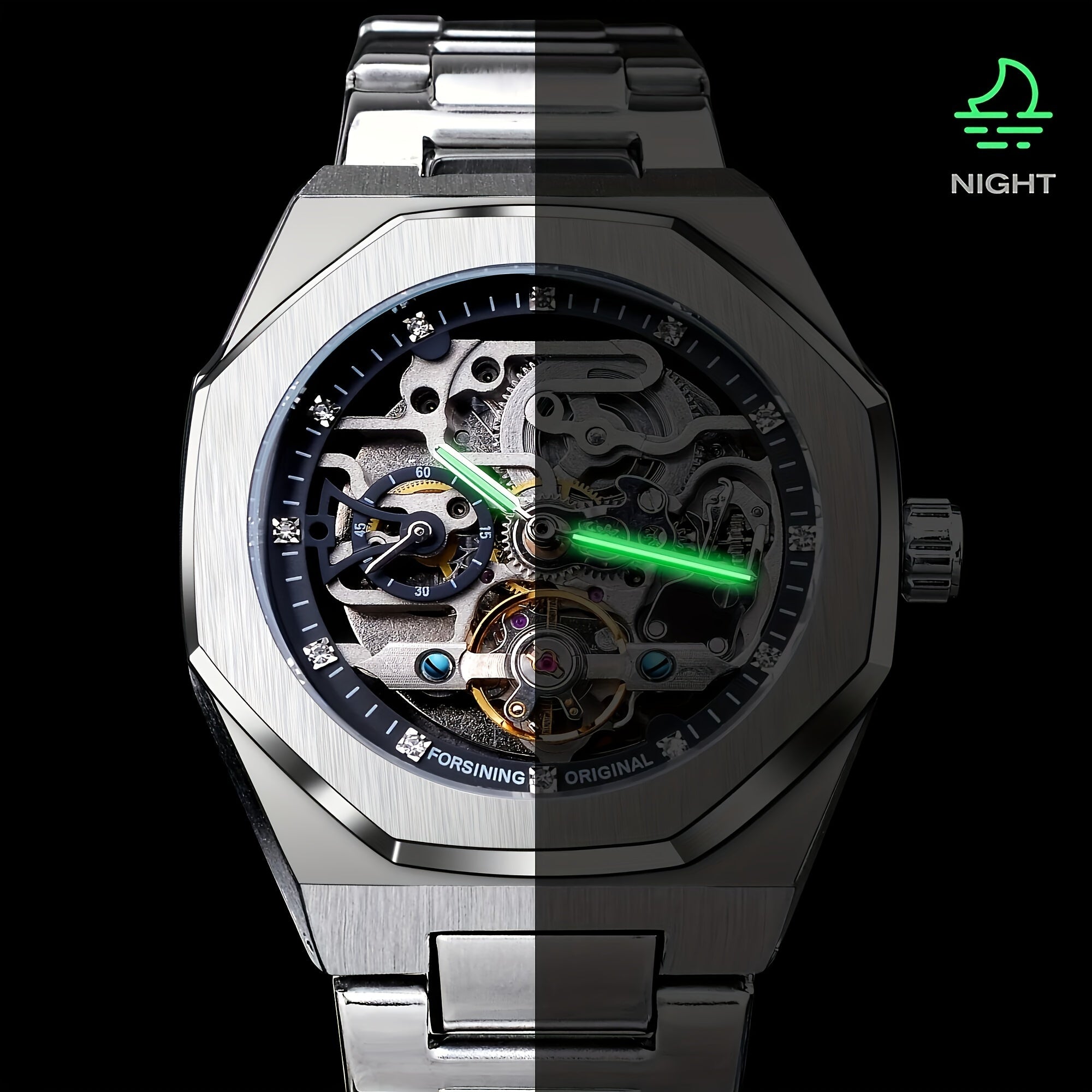 Reloj mecánico automático para hombre: esqueleto de diamantes de imitación 3D, acero inoxidable, estilo deportivo y profesional, regalo perfecto.