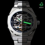Reloj mecánico automático para hombre: esqueleto de diamantes de imitación 3D, acero inoxidable, estilo deportivo y profesional, regalo perfecto.