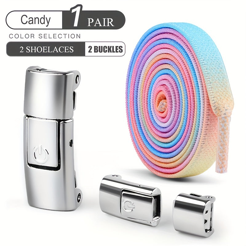 1 Pair Free-Tie Shoelaces Set, 2pcs Elastic Shoelaces & 2pcs Shoelaces Buckles For Sneakers Canvas Shoes