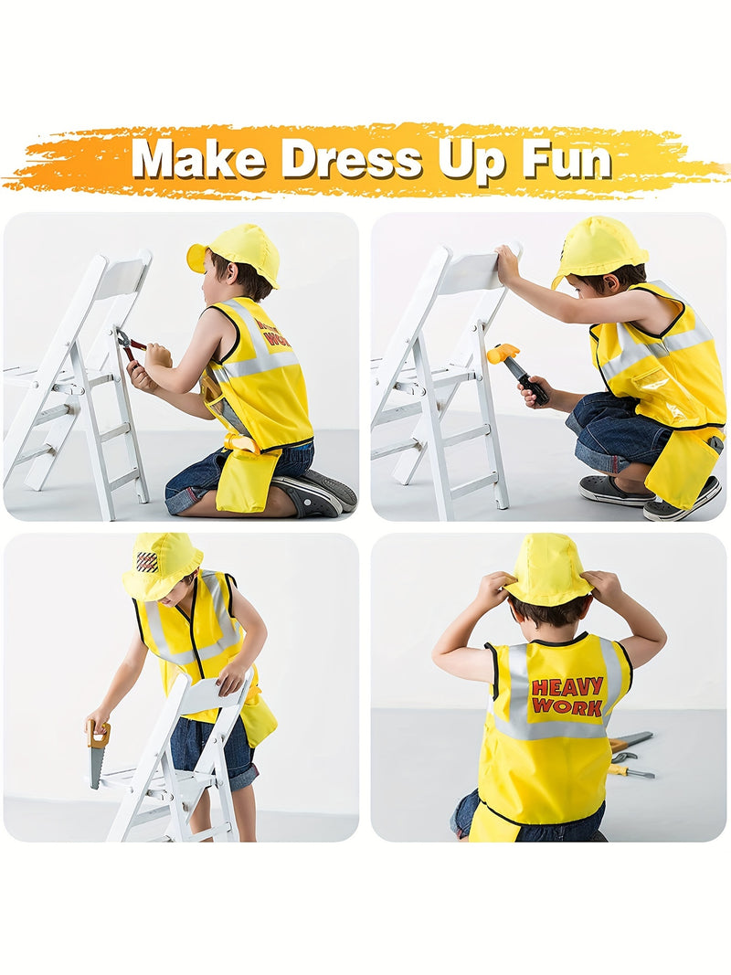 Construction Worker Costumes For Boys, Engineering Dress Up Clothes, Kid Builder Career Outfit, Role Play Toy Set, Halloween Birthday Gift