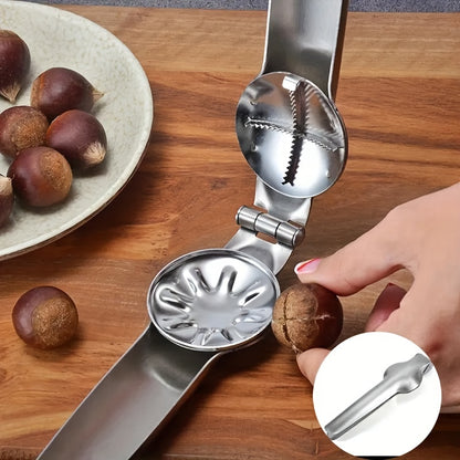 Stainless Steel Nutcracker - Versatile Chestnut, Walnut &amp; Dried Fruit Opener for Home, Outdoor Picnics &amp; Commercial Use