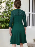 Elegant Girls' Lace-Trimmed A-Line Dress with Zipper - Solid Color, Stretchy Polyester Blend, Perfect for Spring/Summer/Fall