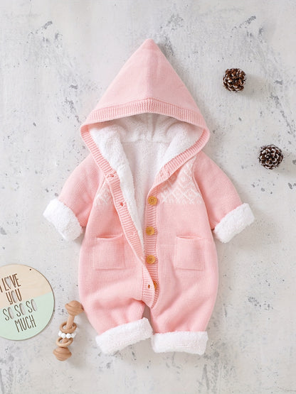 Mono de punto para recién nacidos, niños y niñas, con pantalones y capucha de manga larga