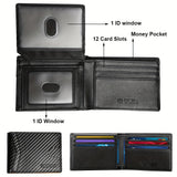 Cartera delgada plegable para hombre, tarjetero con bloqueo RFID, dos ventanas para identificación y pinzas para billetes.