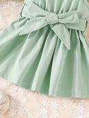 Baby Girls Fashion Button Long Sleeve Lapel Collar Coat + Bow Pleated Suspender Skirt Two-piece Set Outdoor Clothing