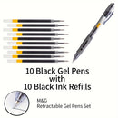 1pc, Complete set of 20 retractable gel pens, 0.5mm black gel pen, retractable gel ink ballpoint pen, 10 sets of gel pens + 10 gel pen refills, suitable for diary, office, school and home writing