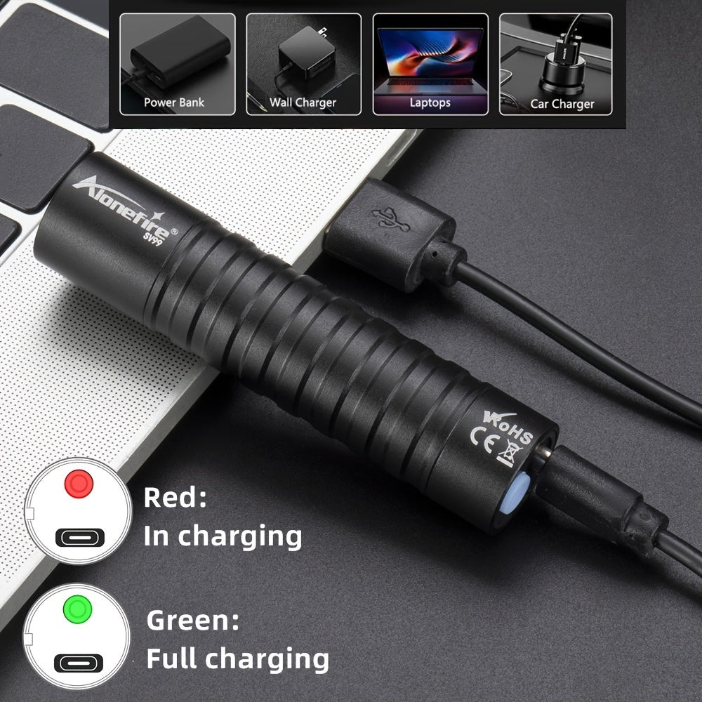 Mini linterna LED UV AloneFire: luz negra dual de 365 nm/395 nm, recargable por USB, linterna de bolsillo de alto brillo para tinta invisible, esmalte de uñas, manchas de mascotas y más.
