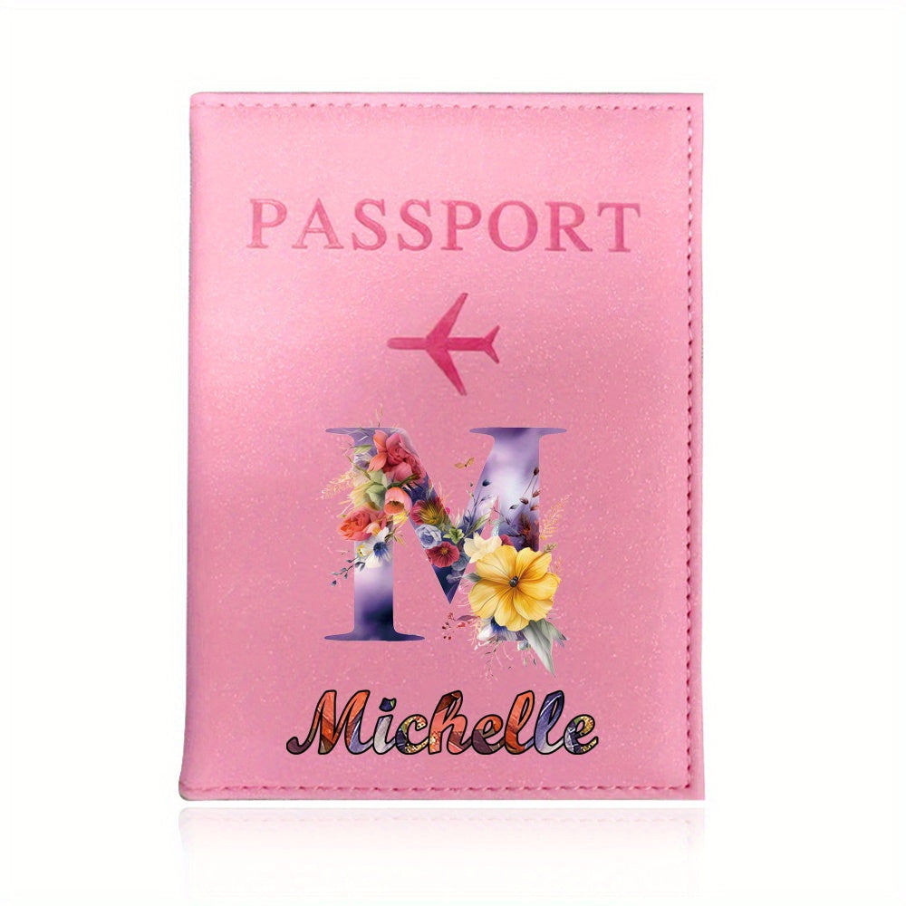 Customized Name Initial Pu Leather Passport Holder Cover Personalized Custom Ultra Slim Wallet Organizer Passport Protector Covers Personal Tailor Waterproof Card Case Storage Cases for Men Women Travel Accessories