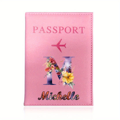 Customized Name Initial Pu Leather Passport Holder Cover Personalized Custom Ultra Slim Wallet Organizer Passport Protector Covers Personal Tailor Waterproof Card Case Storage Cases for Men Women Travel Accessories
