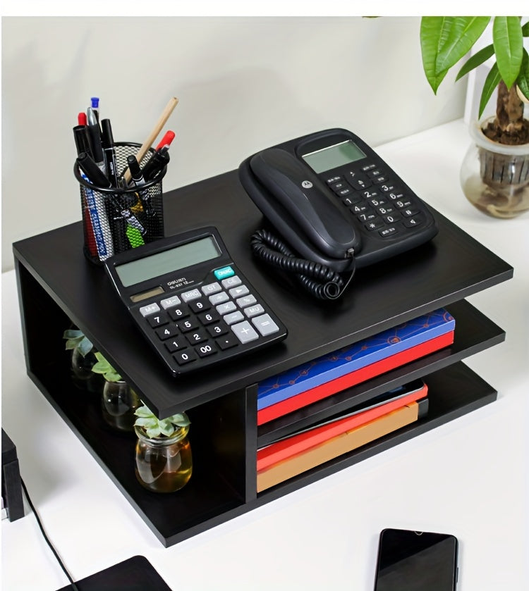 Square Wooden Fiberboard Desk Organizer - Sturdy Storage Rack for Office Supplies, Printer Stand, and Home Organization with Ample Space