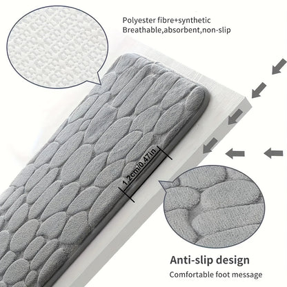 1pc Soft and Comfortable Memory Foam Bath Rug with Cobblestone Embossment - Rapid Water Absorbent and Washable - Non-Slip - Perfect for Shower Room and Bathroom Accessories, Bathroom decorations, kitchen Area Rugs, bedrooom,