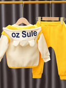 Conjunto de tres piezas de abrigo con capucha de terciopelo de doble cara para niñas pequeñas con dibujos de oso, sudadera y pantalones, para otoño e invierno, con gorro grueso y casual, para exteriores.