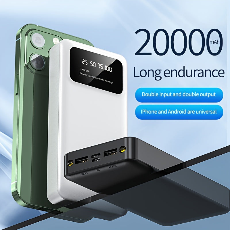 10000/20000MAh High-capacity Portable Power Bank, 5V2.1A Portable USB Charger, Compatible With Android/iPhone Devices
(2xUSB Output, Type-c, Micro), With LED And Digital Display, Safe And Stable Polymer Lithium Battery.