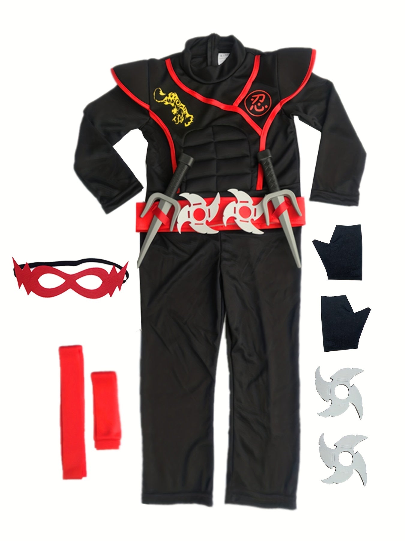 Halloween Boys Kids Ninja Costume Cosplay Muscle Jumpsuit Children Fancy Birthday Party Gift Dress Up