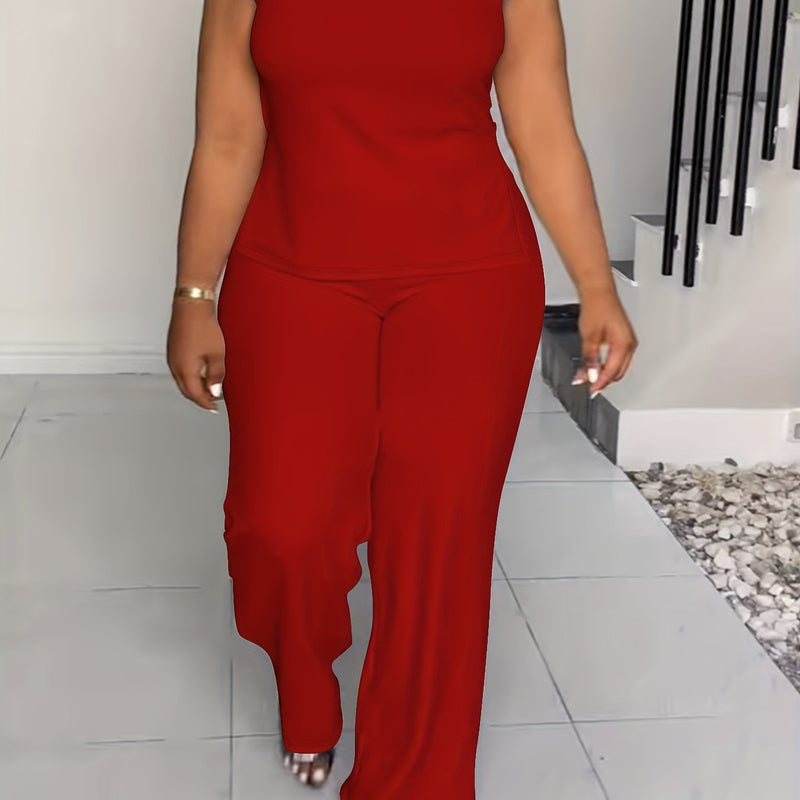 QF2364 Solid Color Summer Sleeveless Casual Suit