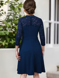 Elegant Girls' Lace-Trimmed A-Line Dress with Zipper - Solid Color, Stretchy Polyester Blend, Perfect for Spring/Summer/Fall