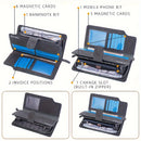 Slim Business Style Long PU Leather Wallet With Wrist Strap, Bi-fold Large Capacity Card Holder