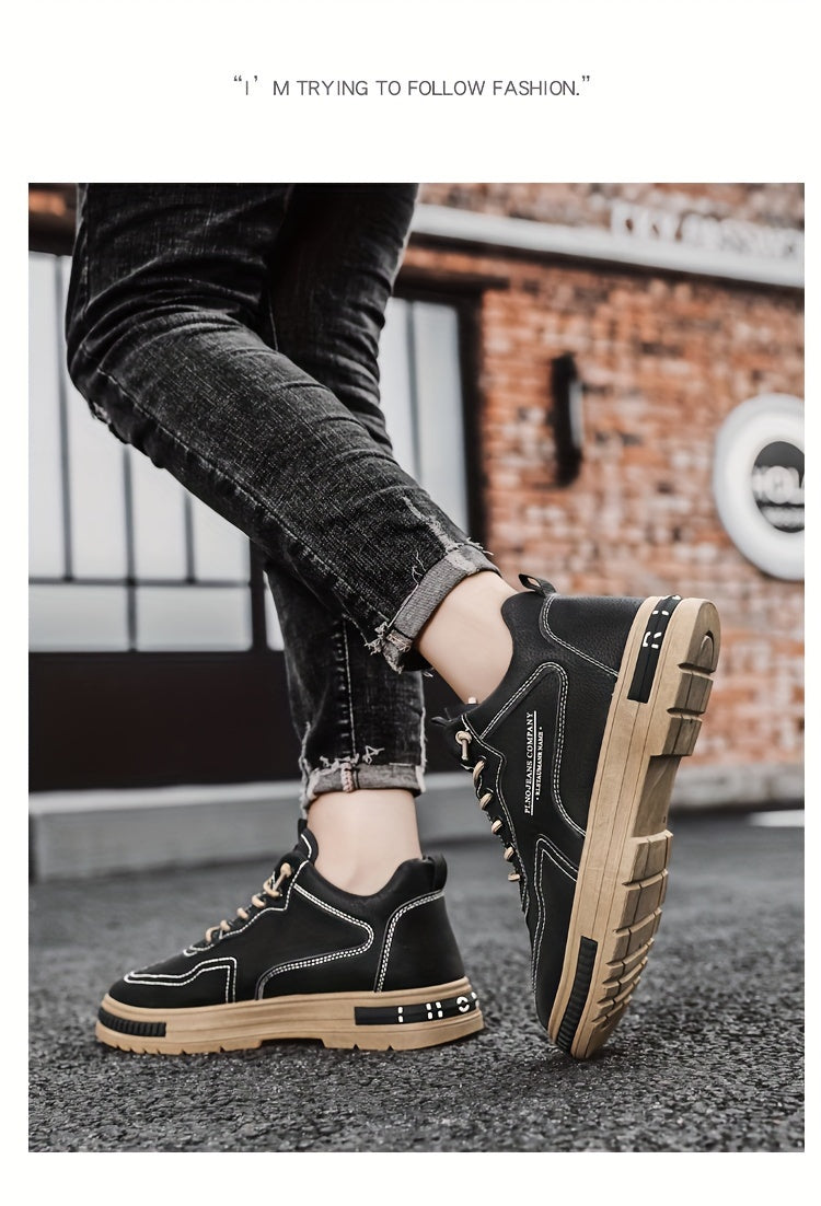 1pc Men's Lace-Up Sneakers - Casual/Retro/Street Style, All-Season, Solid Color, Breathable Low-Top Shoes with PU Upper, Fabric Lining, PVC Sole, Cloth Insole, Round Toe, for Daily & Outdoor Activities / Construction Work, Me