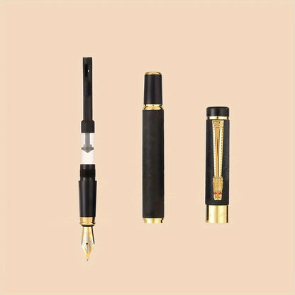 Ergonomic Matte Metal Fountain Pen with Iridium Nib 0.5mm - Perfect for Business & Office, Daily Writing, Calligraphy Practice, Business Writing Tool | Decorative Pen Design | Intricate Clip Detailing