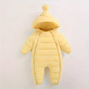 Mono acolchado de invierno para bebé, abrigo informal con capucha y pompón, mono cálido con cremallera frontal, ropa de exterior para bebés y niños pequeños.