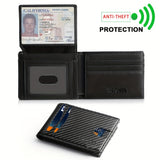 Cartera delgada plegable para hombre, tarjetero con bloqueo RFID, dos ventanas para identificación y pinzas para billetes.