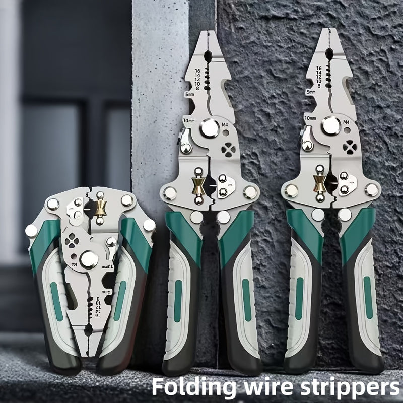 Collapsible Wire Stripping Pliers – Multi-Function Electrician Tool with Crimping, Cutting, and Wrench Features, Durable Chrome Vanadium Steel, Compact Foldable Design for Easy Storage, Ideal for Home, Outdoor, and Industri