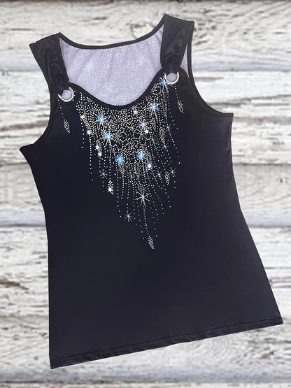 Women's Elegant V-Neck Tank Top with 3D Geometric Print, Ring Detail & Sleeveless Design - Stretchy Polyester Blend for Summer Casual Wear