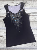 Women's Elegant V-Neck Tank Top with 3D Geometric Print, Ring Detail & Sleeveless Design - Stretchy Polyester Blend for Summer Casual Wear